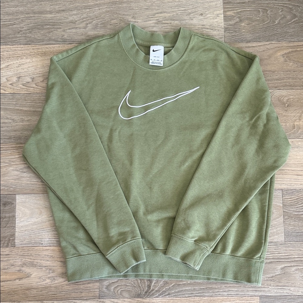 Nike Olive Crewneck Sweatshirt with White Swoosh